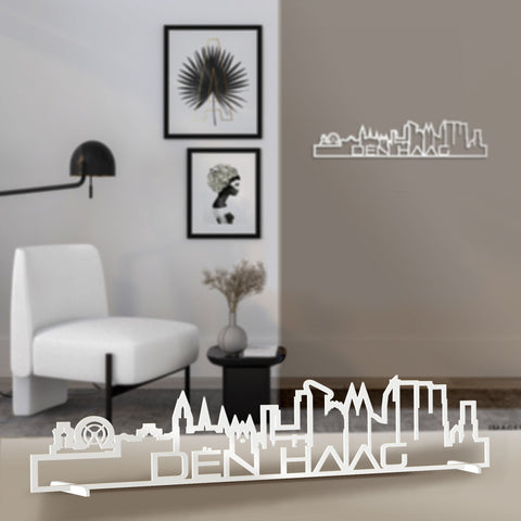 Standing Skyline Shape Den Haag Wit glanzend gerecycled kunststof cadeau decoratie relatiegeschenk van WoodWideCities
