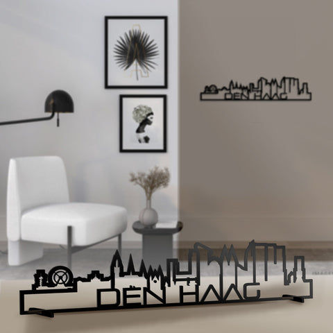 Standing Skyline Shape Den Haag Zwart glanzend gerecycled kunststof cadeau decoratie relatiegeschenk van WoodWideCities