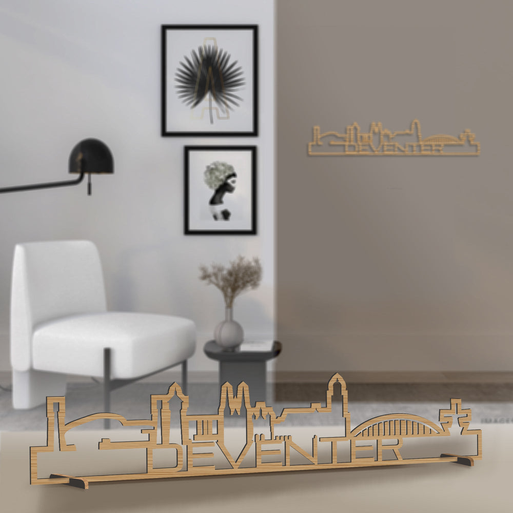 Standing Skyline Shape Deventer Bamboe houten cadeau decoratie relatiegeschenk van WoodWideCities