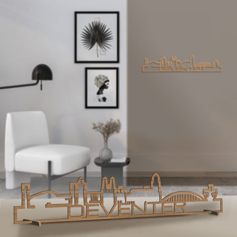 Standing Skyline Shape Deventer Eiken houten cadeau decoratie relatiegeschenk van WoodWideCities