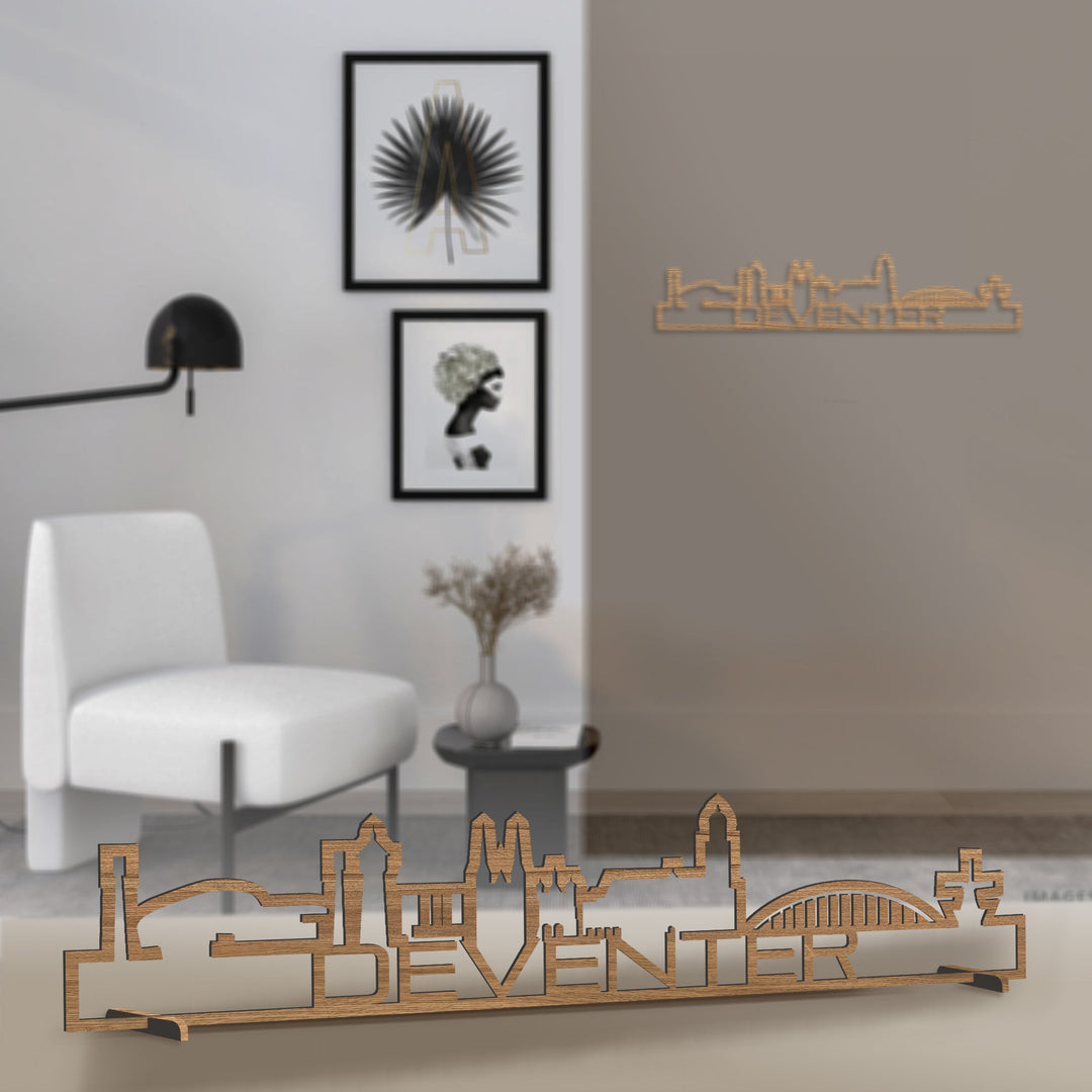 Standing Skyline Shape Deventer Eiken houten cadeau decoratie relatiegeschenk van WoodWideCities