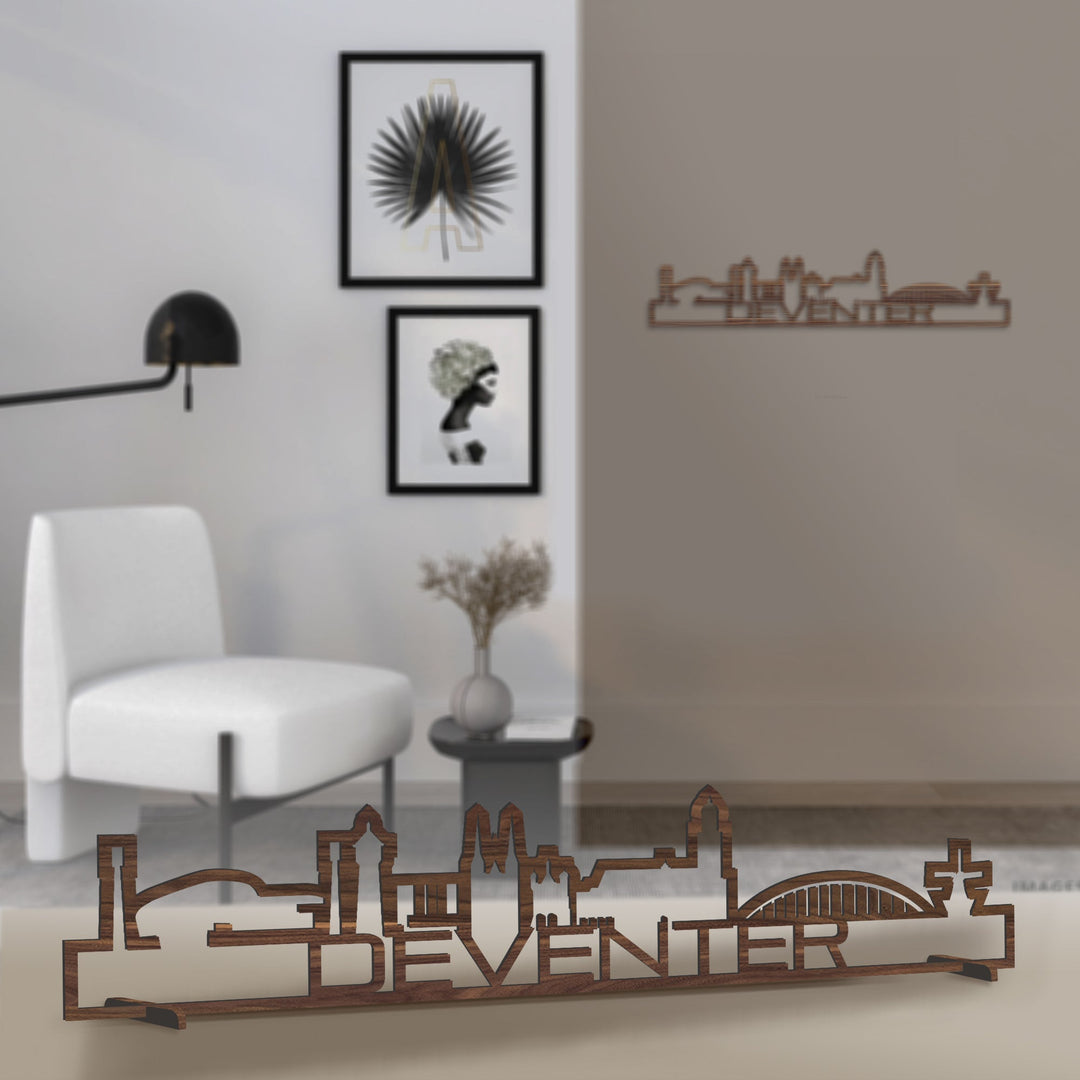 Standing Skyline Shape Deventer Noten houten cadeau decoratie relatiegeschenk van WoodWideCities