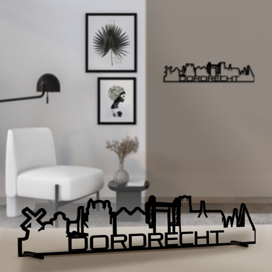 Standing Skyline Shape Dordrecht Black houten cadeau decoratie relatiegeschenk van WoodWideCities