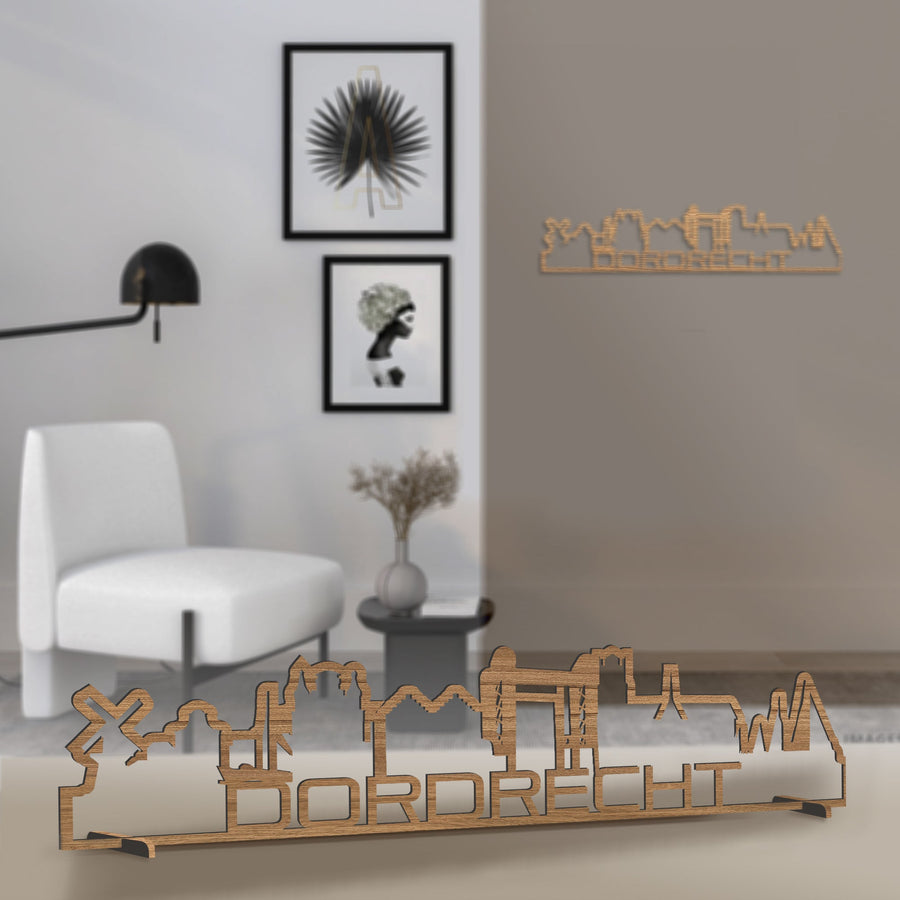 Standing Skyline Shape Dordrecht Eiken houten cadeau decoratie relatiegeschenk van WoodWideCities