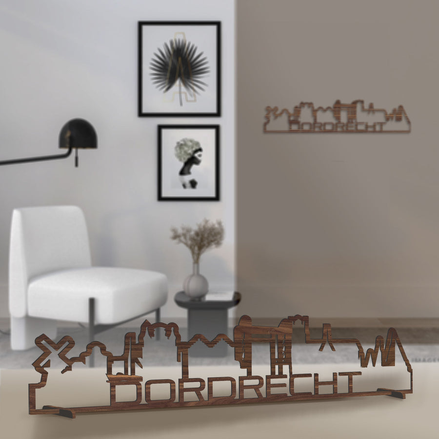 Standing Skyline Shape Dordrecht Noten houten cadeau decoratie relatiegeschenk van WoodWideCities