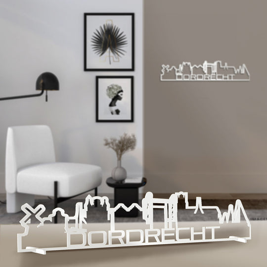 Standing Skyline Shape Dordrecht Wit glanzend gerecycled kunststof cadeau decoratie relatiegeschenk van WoodWideCities