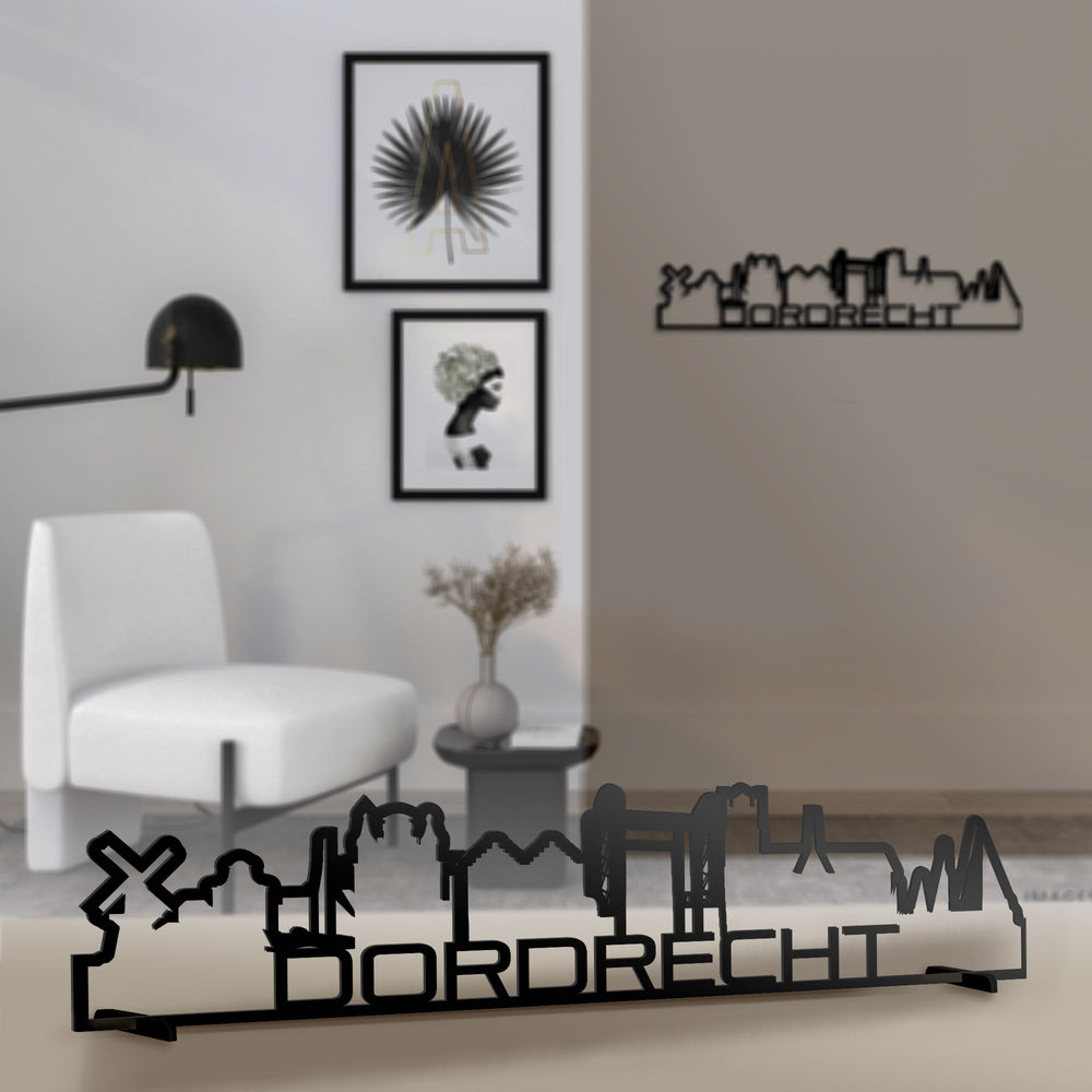 Standing Skyline Shape Dordrecht Zwart glanzend gerecycled kunststof cadeau decoratie relatiegeschenk van WoodWideCities