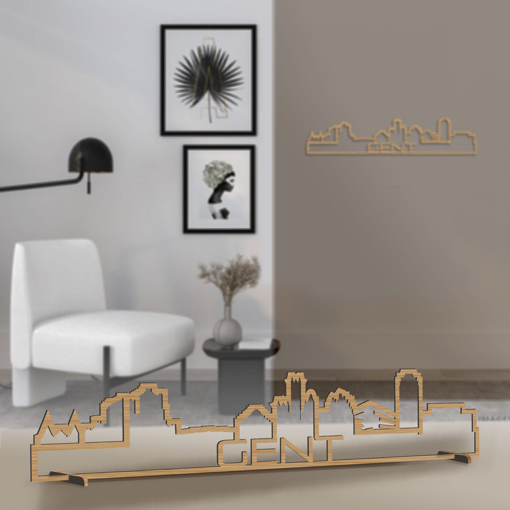Standing Skyline Shape Gent Bamboe houten cadeau decoratie relatiegeschenk van WoodWideCities