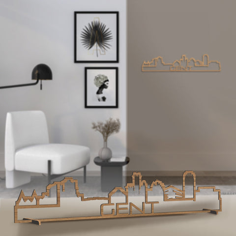 Standing Skyline Shape Gent Eiken houten cadeau decoratie relatiegeschenk van WoodWideCities