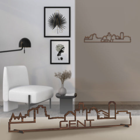 Standing Skyline Shape Gent Noten houten cadeau decoratie relatiegeschenk van WoodWideCities