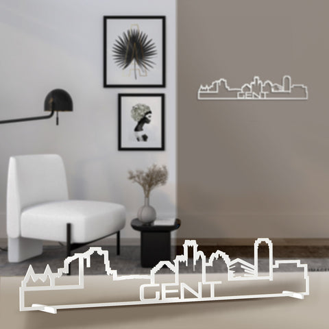 Standing Skyline Shape Gent Wit glanzend gerecycled kunststof cadeau decoratie relatiegeschenk van WoodWideCities