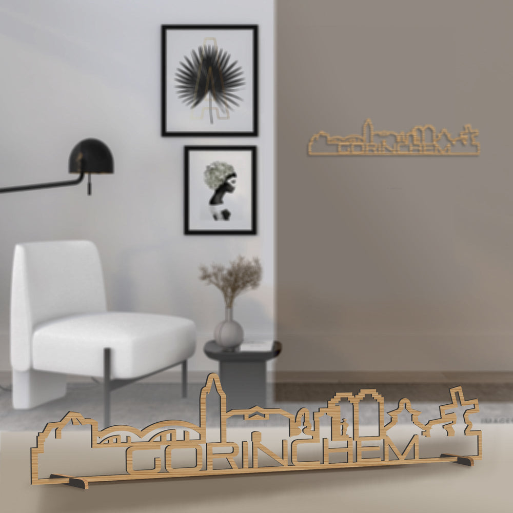Standing Skyline Shape Gorinchem Bamboe houten cadeau decoratie relatiegeschenk van WoodWideCities
