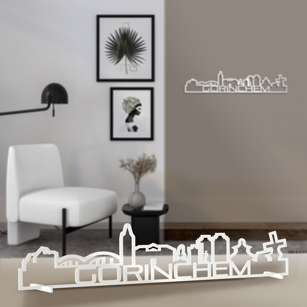 Standing Skyline Shape Gorinchem Wit glanzend gerecycled kunststof cadeau decoratie relatiegeschenk van WoodWideCities
