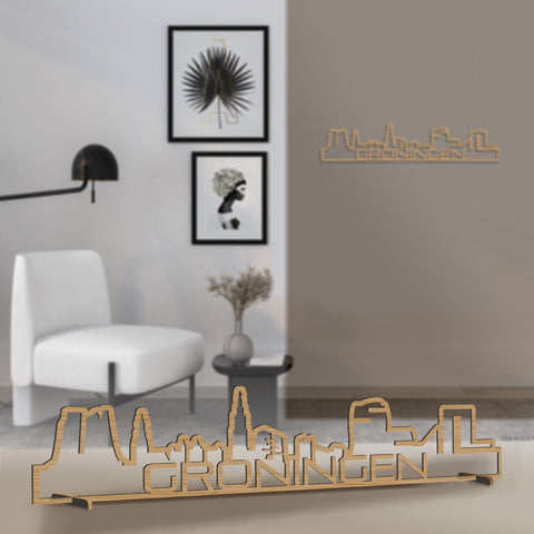 Standing Skyline Shape Groningen Bamboe houten cadeau decoratie relatiegeschenk van WoodWideCities
