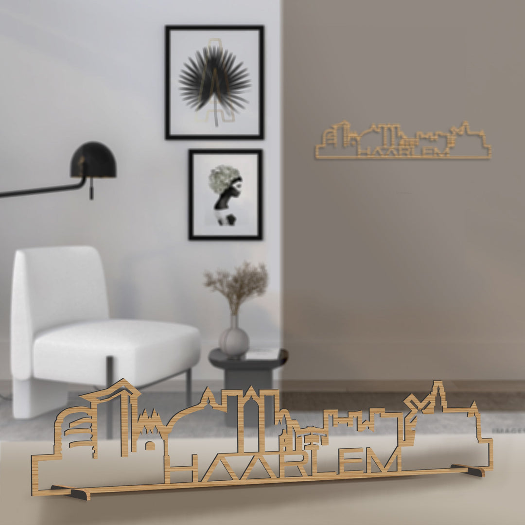 Standing Skyline Shape Haarlem Bamboe houten cadeau decoratie relatiegeschenk van WoodWideCities