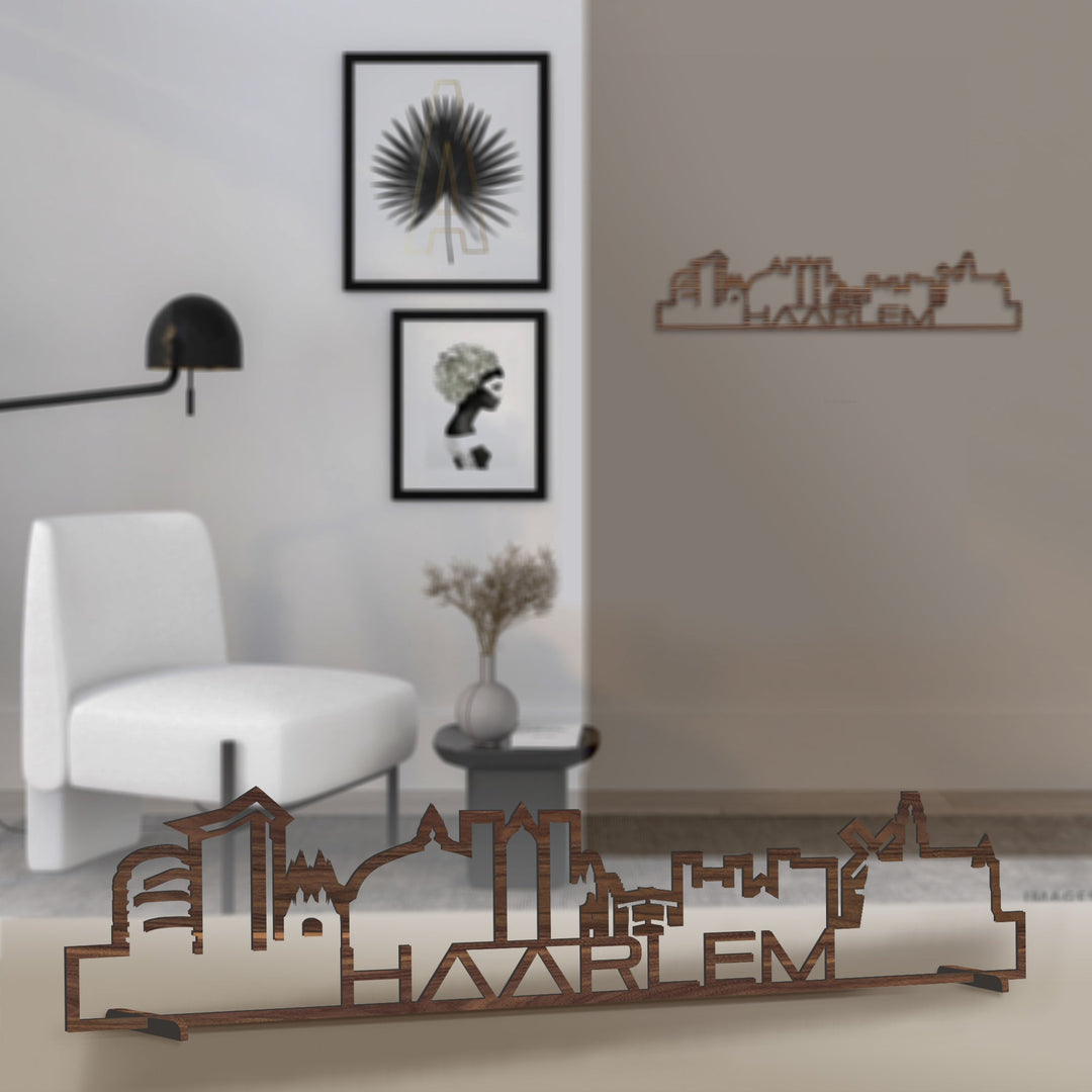 Standing Skyline Shape Haarlem Noten houten cadeau decoratie relatiegeschenk van WoodWideCities