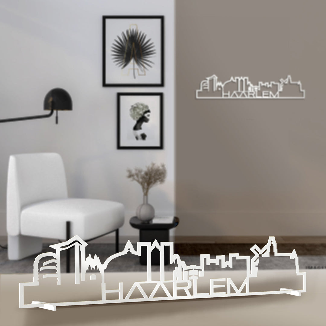 Standing Skyline Shape Haarlem Wit glanzend gerecycled kunststof cadeau decoratie relatiegeschenk van WoodWideCities