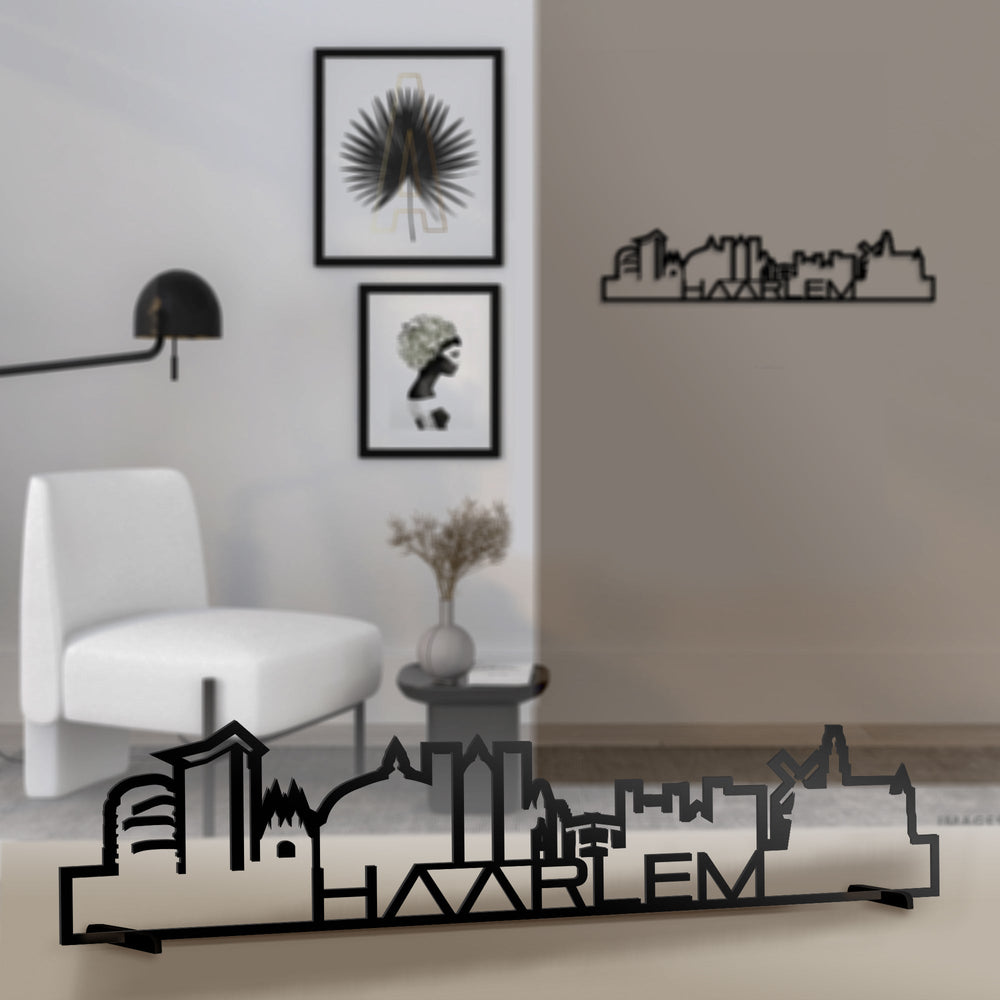 Standing Skyline Shape Haarlem Zwart glanzend gerecycled kunststof cadeau decoratie relatiegeschenk van WoodWideCities
