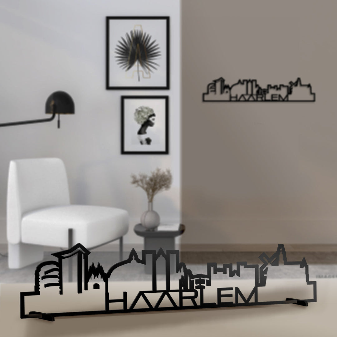 Standing Skyline Shape Haarlem Zwart glanzend gerecycled kunststof cadeau decoratie relatiegeschenk van WoodWideCities