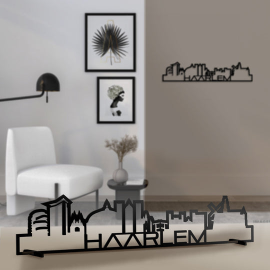 Standing Skyline Shape Haarlem Zwart glanzend gerecycled kunststof cadeau decoratie relatiegeschenk van WoodWideCities