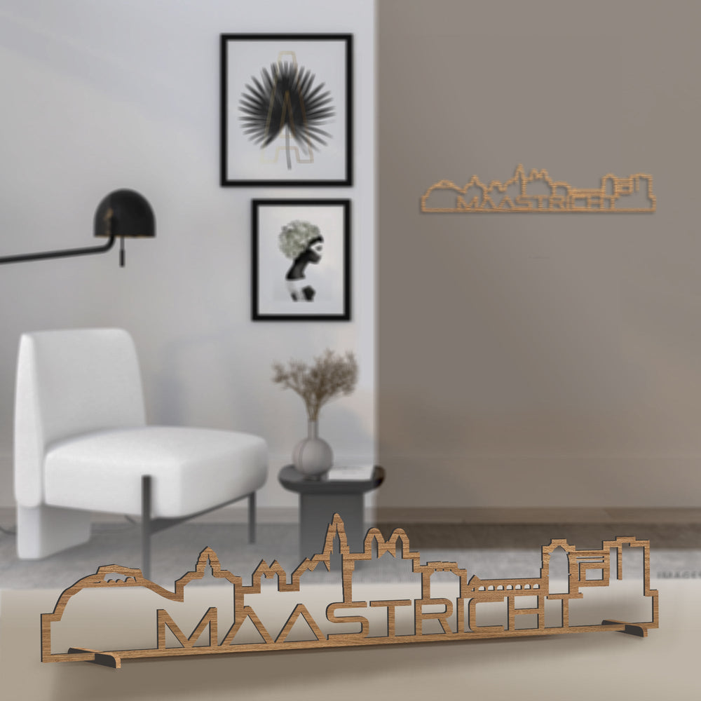 Standing Skyline Shape Maastricht Eiken houten cadeau decoratie relatiegeschenk van WoodWideCities