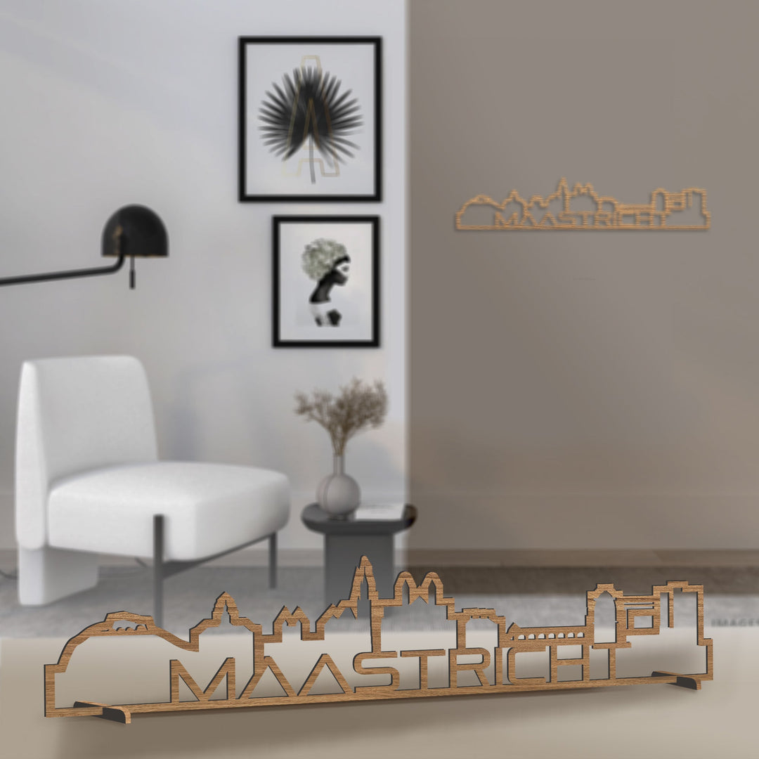Standing Skyline Shape Maastricht Eiken houten cadeau decoratie relatiegeschenk van WoodWideCities