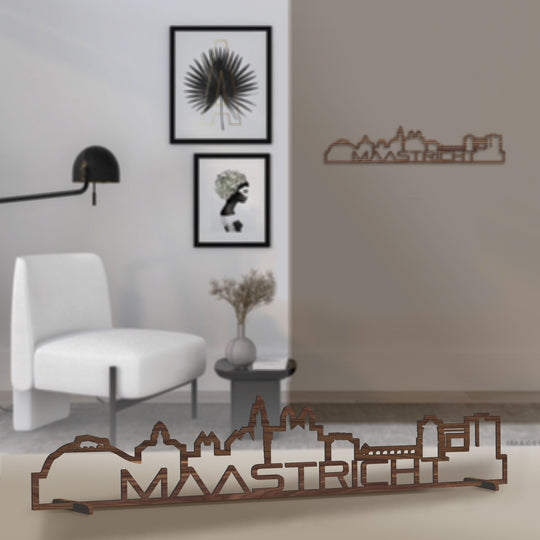 Standing Skyline Shape Maastricht Noten houten cadeau decoratie relatiegeschenk van WoodWideCities