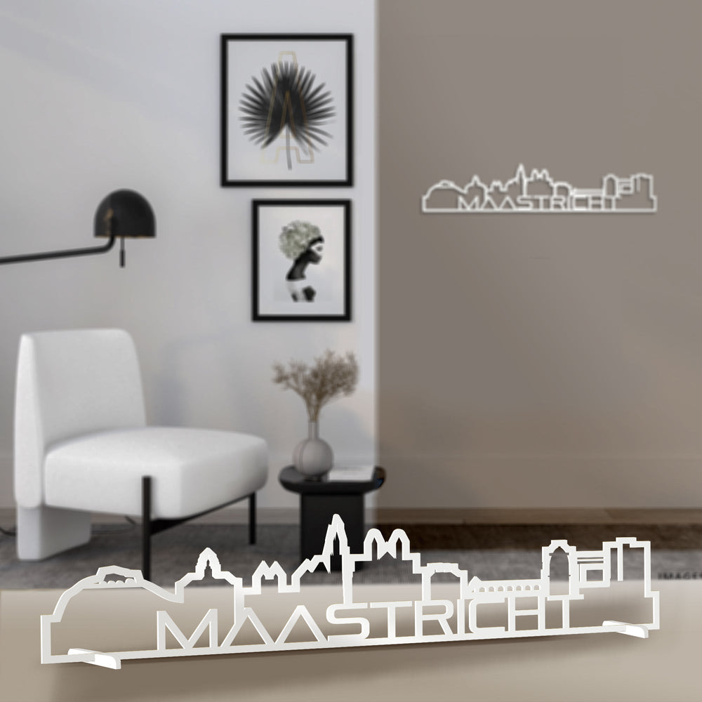 Standing Skyline Shape Maastricht Wit glanzend gerecycled kunststof cadeau decoratie relatiegeschenk van WoodWideCities