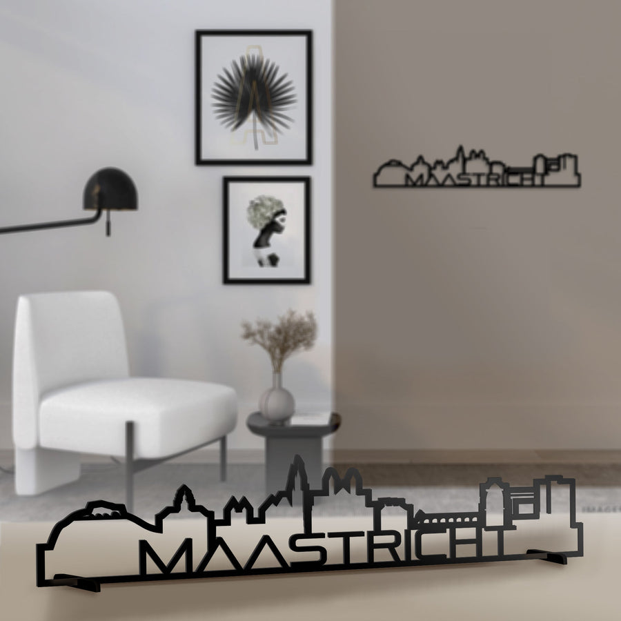 Standing Skyline Shape Maastricht Zwart glanzend gerecycled kunststof cadeau decoratie relatiegeschenk van WoodWideCities