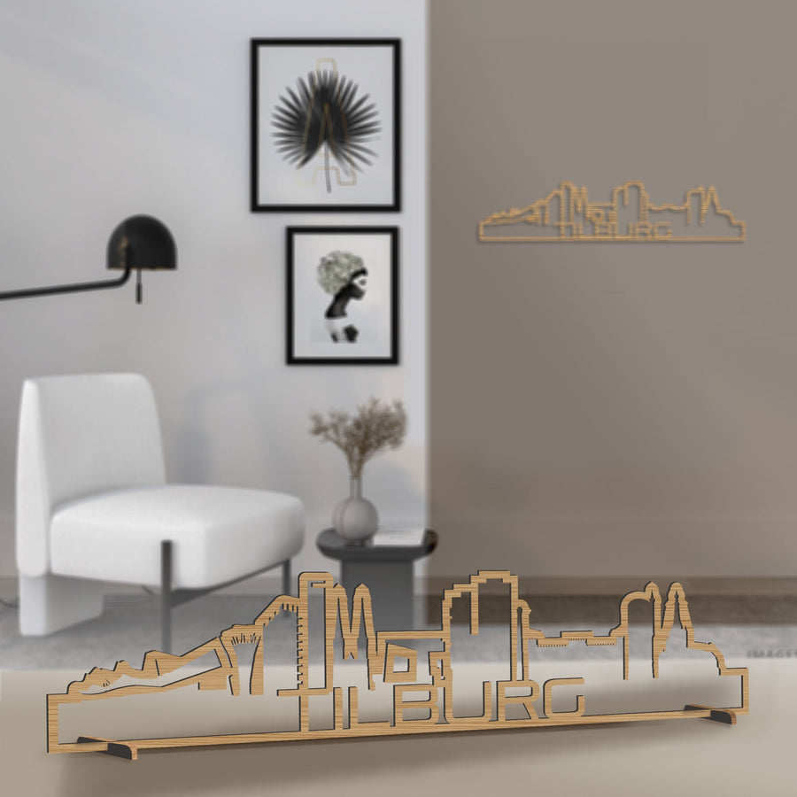 Standing Skyline Shape Tilburg Bamboe houten cadeau decoratie relatiegeschenk van WoodWideCities