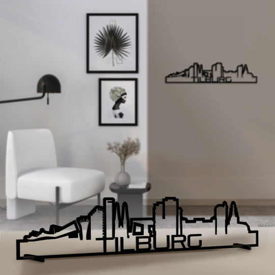 Standing Skyline Shape Tilburg Black houten cadeau decoratie relatiegeschenk van WoodWideCities