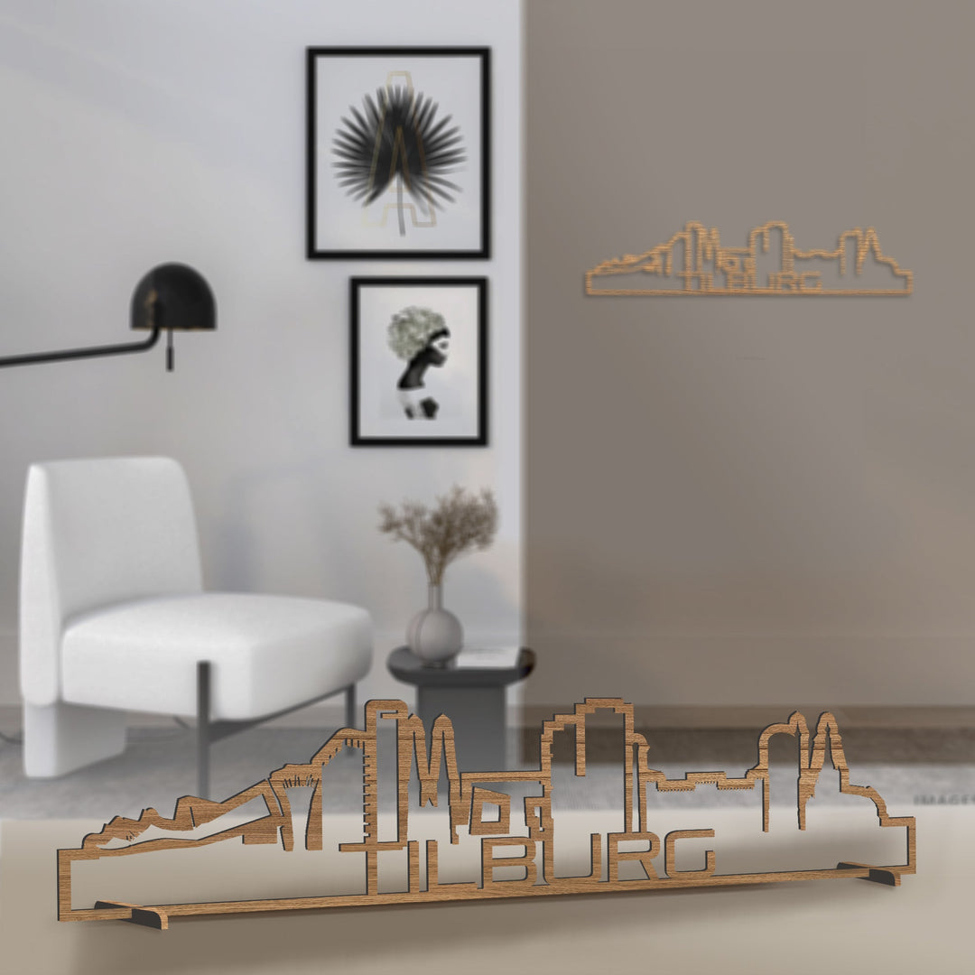 Standing Skyline Shape Tilburg Eiken houten cadeau decoratie relatiegeschenk van WoodWideCities