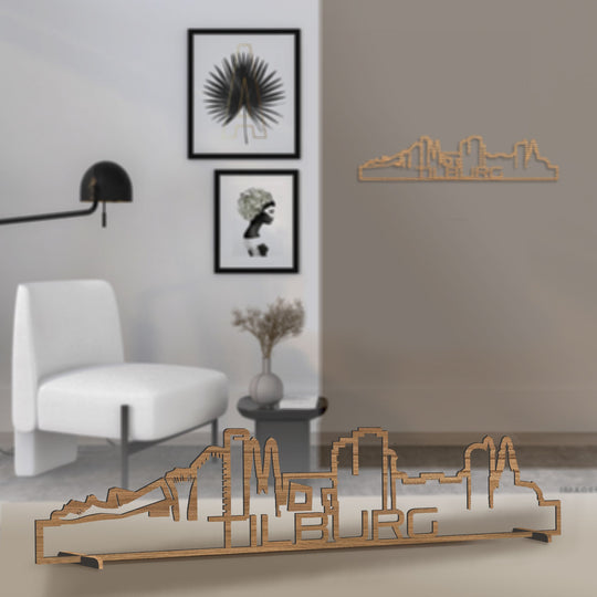 Standing Skyline Shape Tilburg Eiken houten cadeau decoratie relatiegeschenk van WoodWideCities
