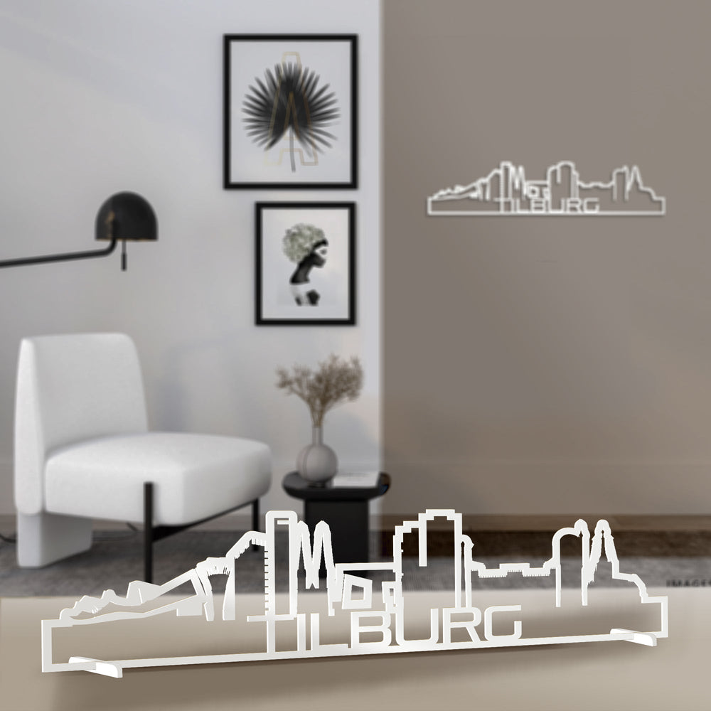 Standing Skyline Shape Tilburg Wit glanzend gerecycled kunststof cadeau decoratie relatiegeschenk van WoodWideCities