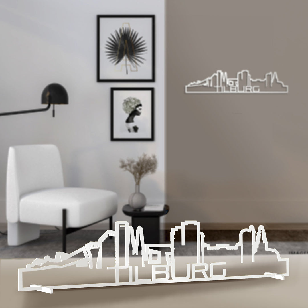 Standing Skyline Shape Tilburg Wit glanzend gerecycled kunststof cadeau decoratie relatiegeschenk van WoodWideCities