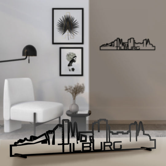 Standing Skyline Shape Tilburg Zwart glanzend gerecycled kunststof cadeau decoratie relatiegeschenk van WoodWideCities