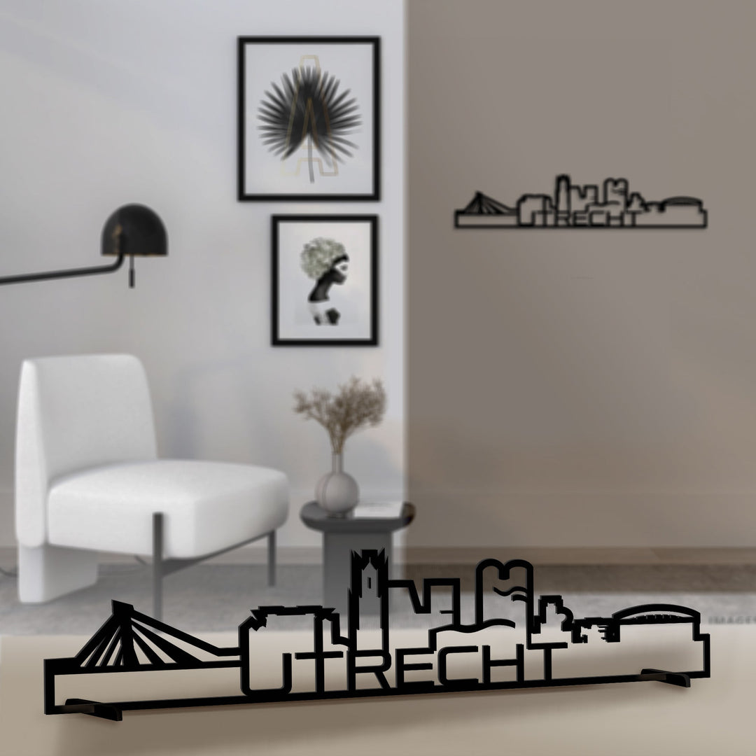Standing Skyline Shape Utrecht Black houten cadeau decoratie relatiegeschenk van WoodWideCities