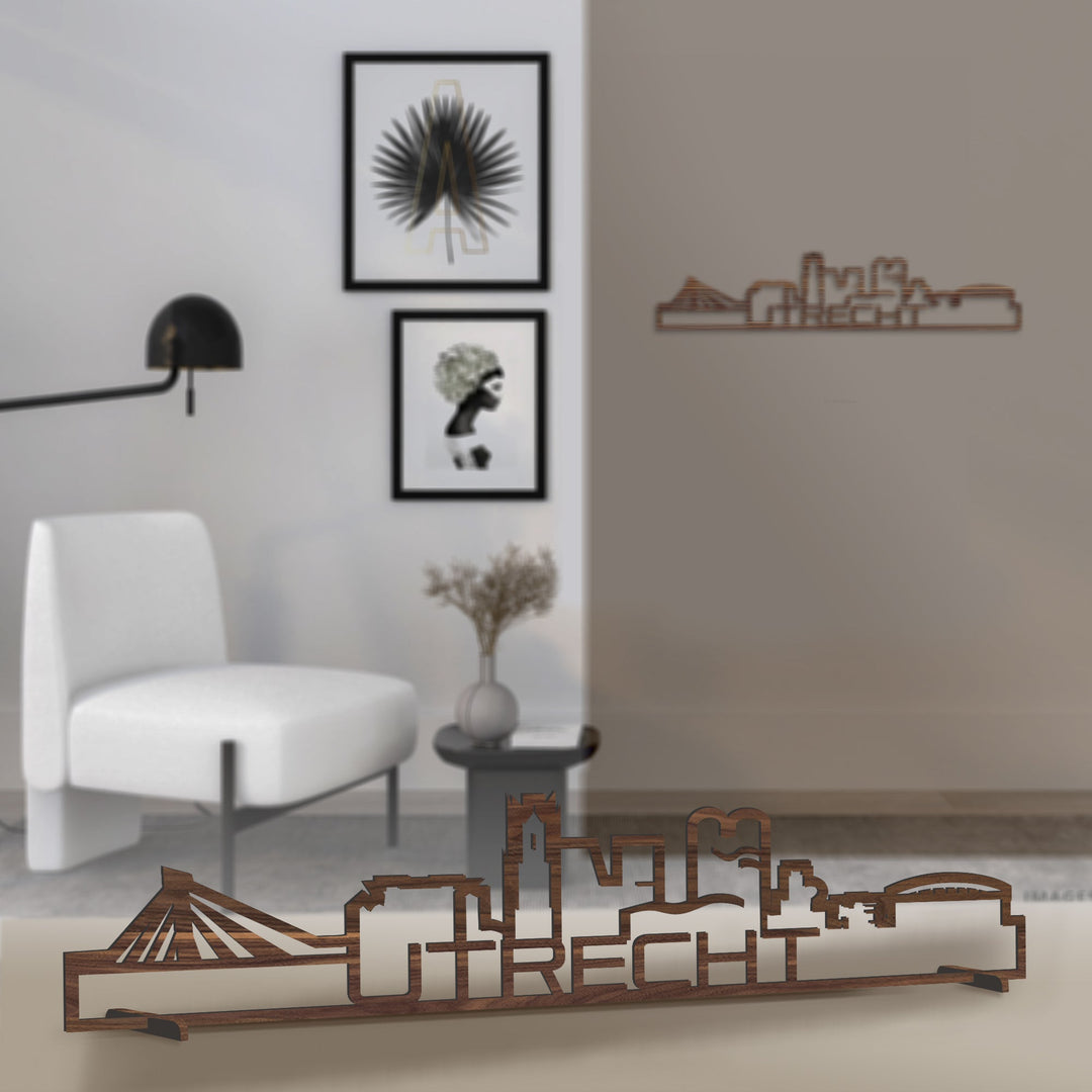 Standing Skyline Shape Utrecht Noten houten cadeau decoratie relatiegeschenk van WoodWideCities