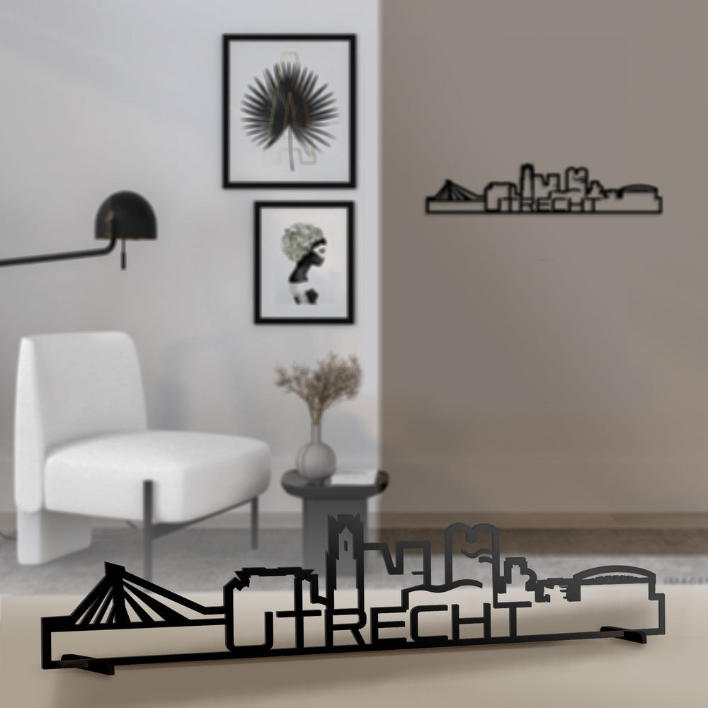 Standing Skyline Shape Utrecht Zwart glanzend gerecycled kunststof cadeau decoratie relatiegeschenk van WoodWideCities