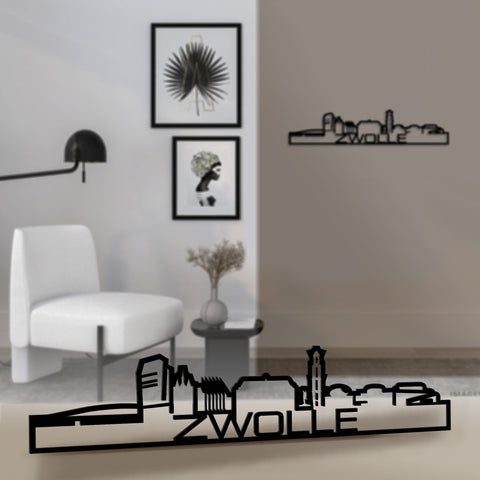 Standing Skyline Shape Zwolle Black houten cadeau decoratie relatiegeschenk van WoodWideCities