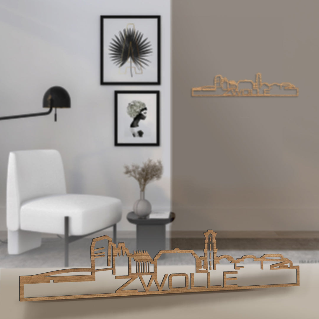 Standing Skyline Shape Zwolle Eiken houten cadeau decoratie relatiegeschenk van WoodWideCities