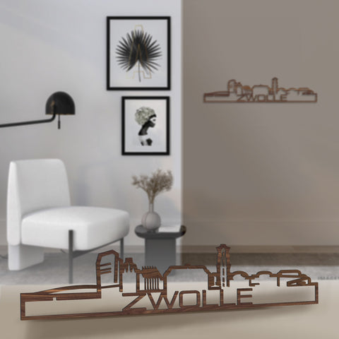 Standing Skyline Shape Zwolle Noten houten cadeau decoratie relatiegeschenk van WoodWideCities