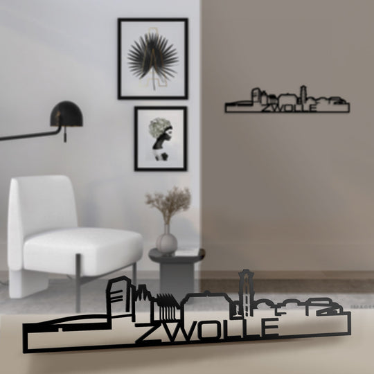 Standing Skyline Shape Zwolle Zwart glanzend gerecycled kunststof cadeau decoratie relatiegeschenk van WoodWideCities