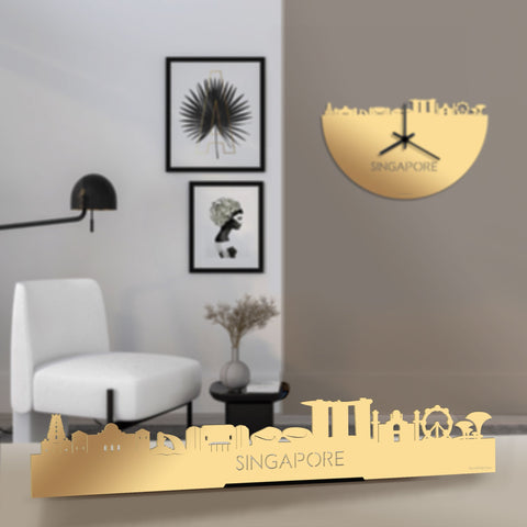 Standing Skyline Singapore Metallic Goud gerecycled kunststof cadeau decoratie relatiegeschenk van WoodWideCities