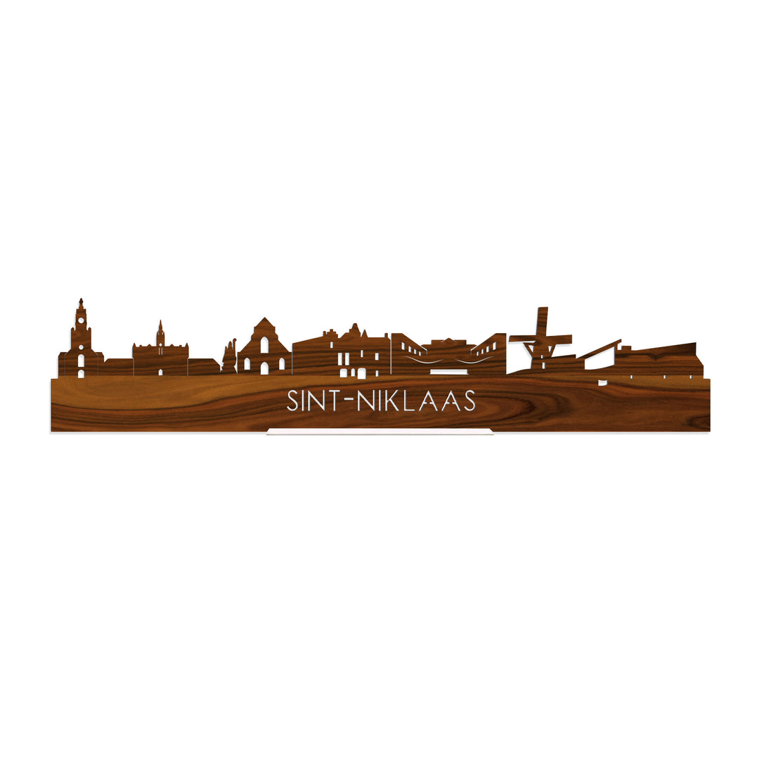 Standing Skyline Sint-Niklaas Palissander houten cadeau decoratie relatiegeschenk van WoodWideCities