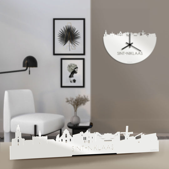 Standing Skyline Sint-Niklaas Wit glanzend gerecycled kunststof cadeau decoratie relatiegeschenk van WoodWideCities
