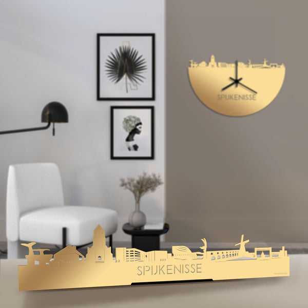Standing Skyline Spijkenisse Metallic Goud gerecycled kunststof cadeau decoratie relatiegeschenk van WoodWideCities