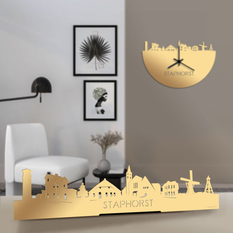 Standing Skyline Staphorst Metallic Goud gerecycled kunststof cadeau decoratie relatiegeschenk van WoodWideCities