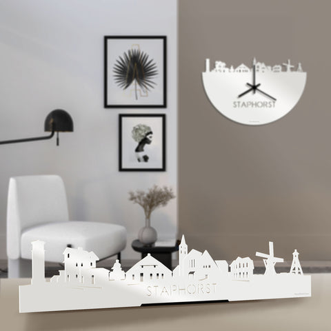 Standing Skyline Staphorst Wit glanzend gerecycled kunststof cadeau decoratie relatiegeschenk van WoodWideCities