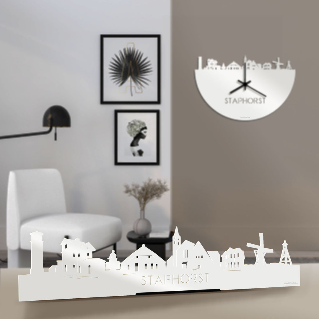 Standing Skyline Staphorst Wit glanzend gerecycled kunststof cadeau decoratie relatiegeschenk van WoodWideCities